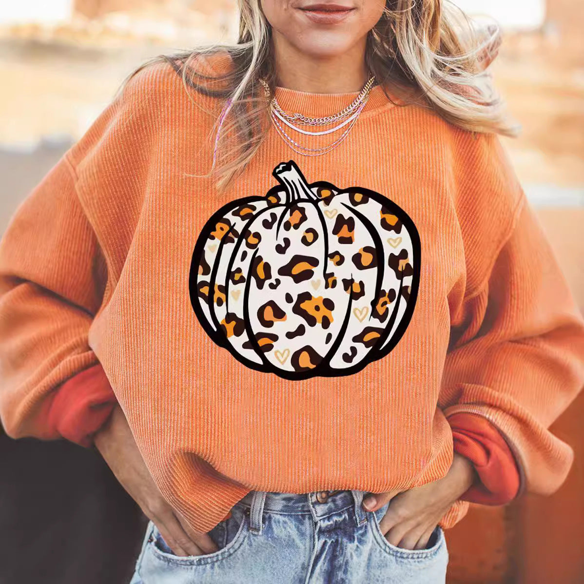 Halloween Pumpkin Head Sweater Women's Loose Round Neck Pullover