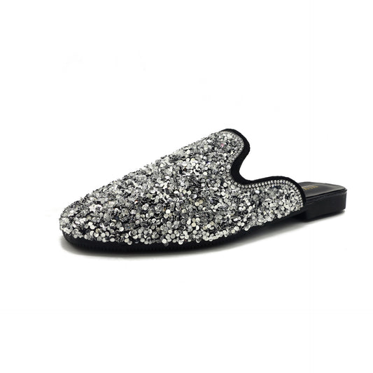 Korean Fashion Sequined Bow Half-length Slippers