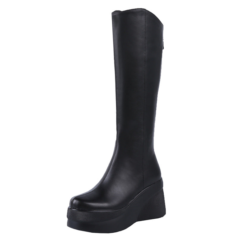 Fashion Women's Cowhide Platform High-heeled Boots