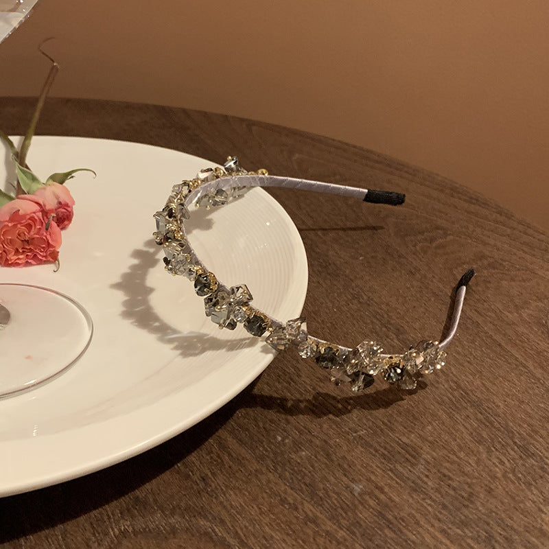 Metallic French Retro Rhinestone Hair Band Female