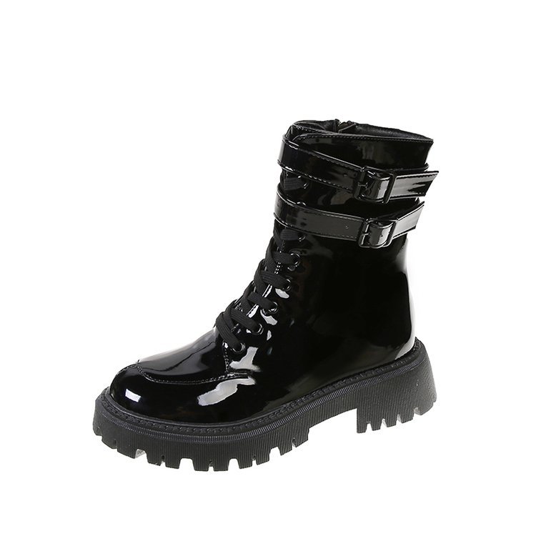 Women's Patent Leather Mid-tube Boots With Increased Heels