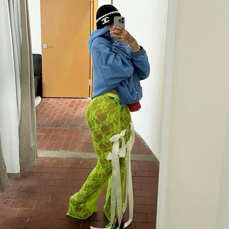 Lace See Through Bow Trousers