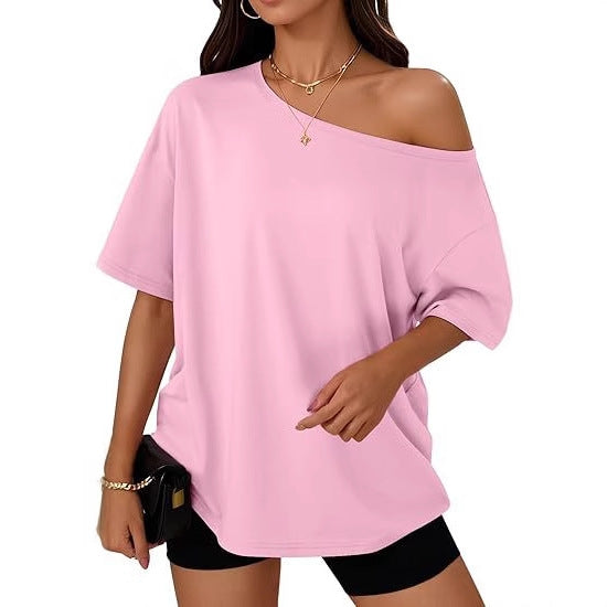 Women's T-shirt Casual Fashion Diagonal Collar Top