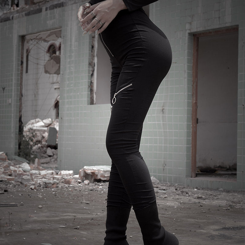 Zipper Bottoming Tight-fitting High-waisted Trousers With Small Feet