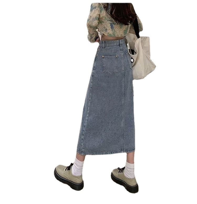 Summer New High Waist A- Line Mid-length Denim Skirt For Women