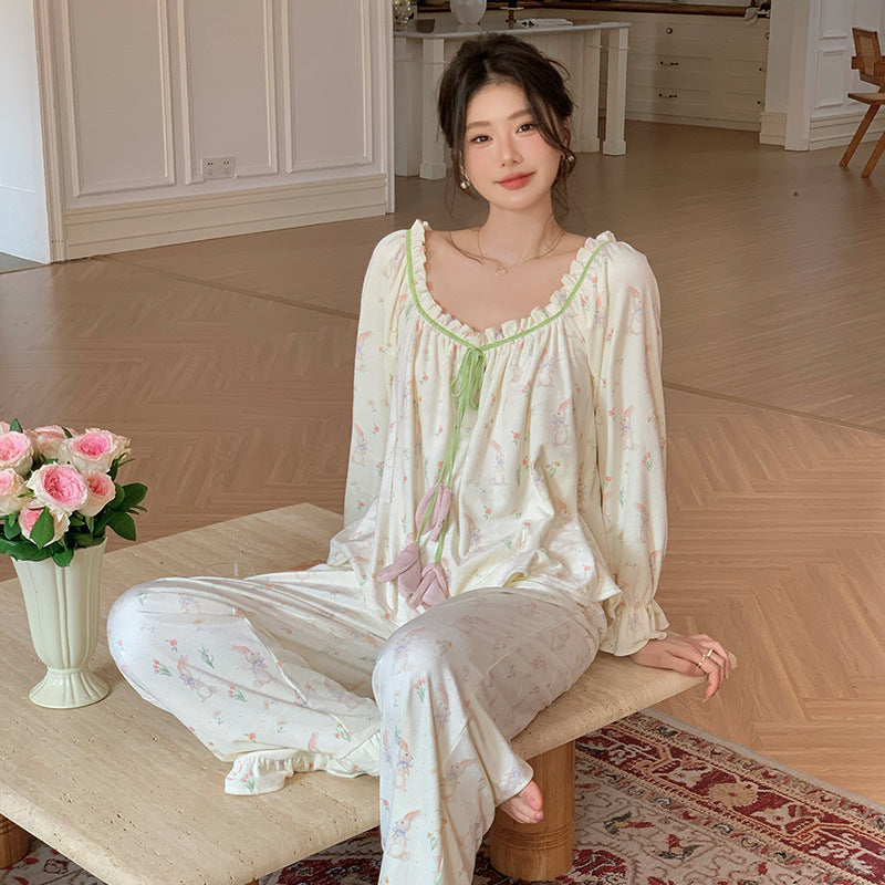 Womens AutumnWinter Pajamas Thin Fleece Set With Long Sleeves And Long Pants
