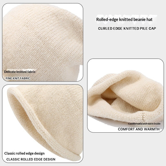 Womens Autumnwinter Beanie With Rolled Brim For Warmth