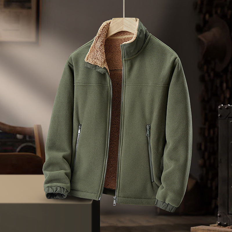 Men's Fleece Casual Hooded Lamb Wool Thickened Warm Cardigan Coat
