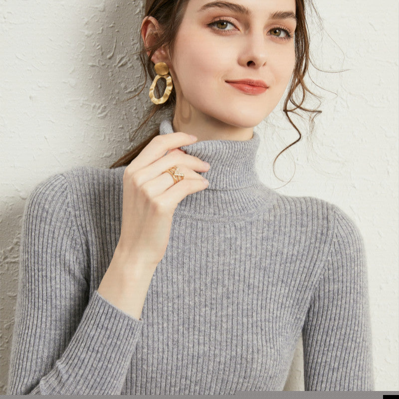 Kvinder Rullekrave Sweater Slim-fit Revers Fortykket Strikket Undertrøje