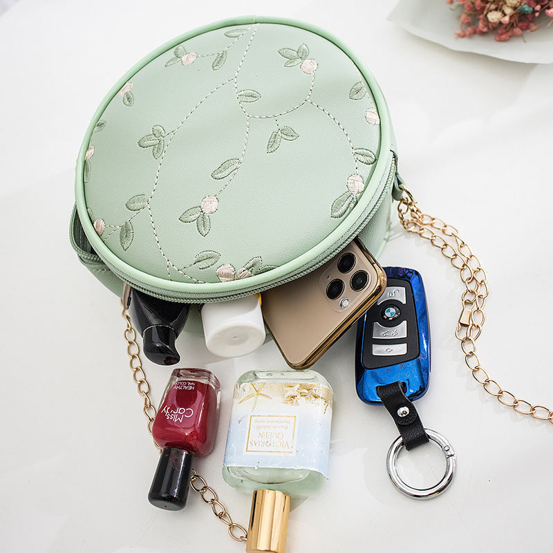 Simple Embroidery Small Round Bag Women