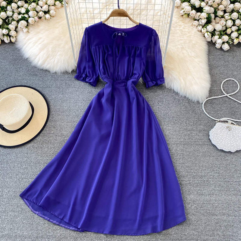 Slimming Puff-sleeve Chiffon Dress Fashion Forward