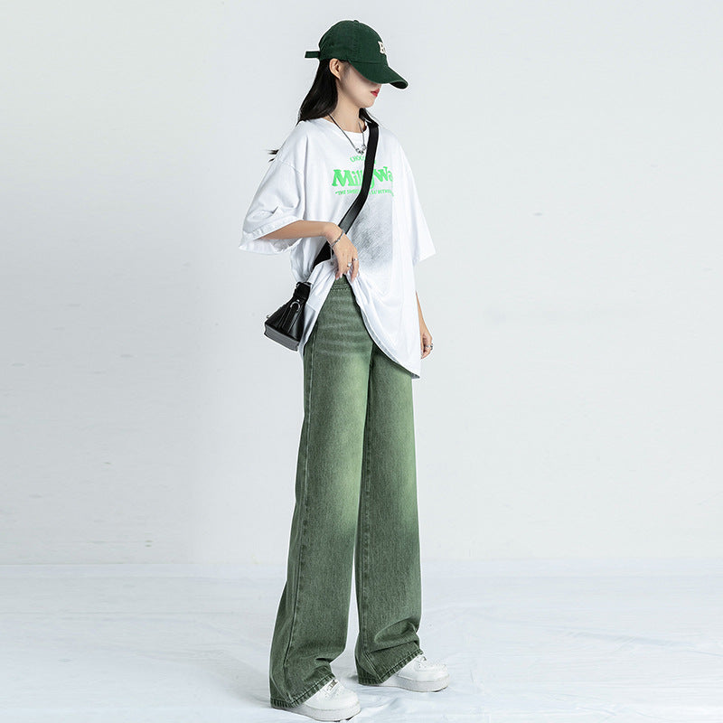 Women's High Waist American Style Straight Retro Jeans