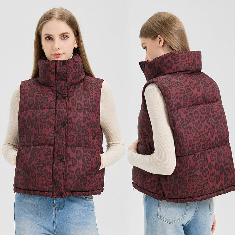 Leopard Print Stand Collar Temperament Cotton Vest