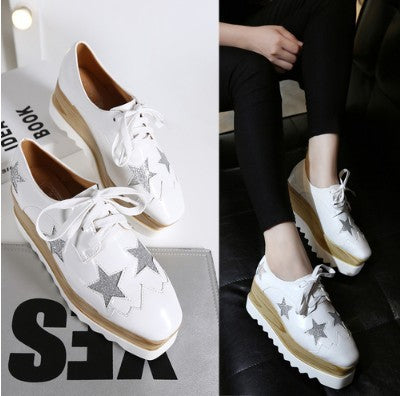 Wedge Heel Square Toe British Style Casual Height-increasing Shoes