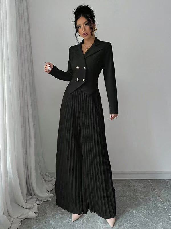Fashionable Pleated Culotte Two-Piece Pants Set For Women