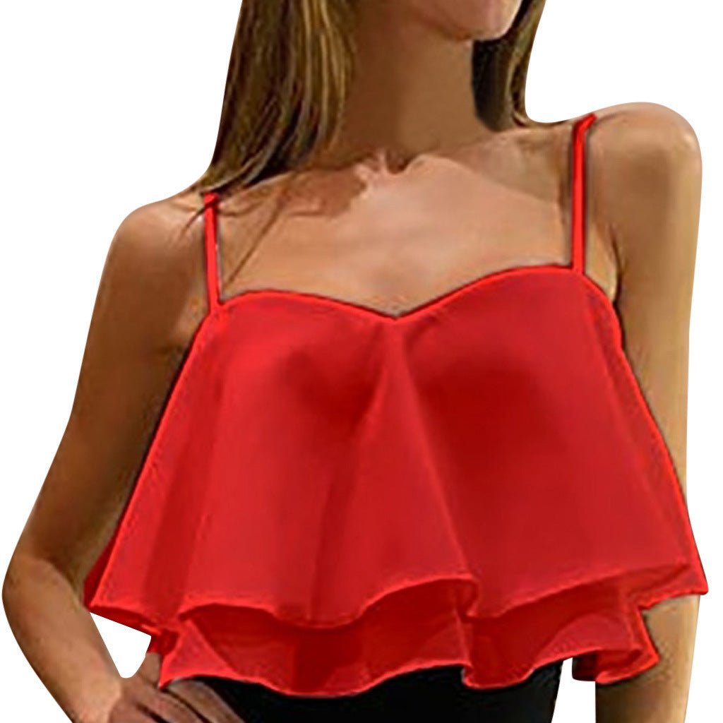 Off-shoulder ærmeløs løstsiddende rynket kort vest