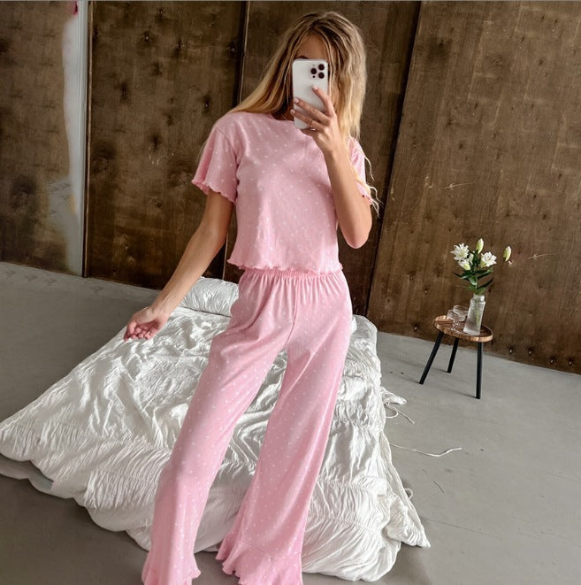 Loose Knitted Polka Dot Pajamas Two-piece Set