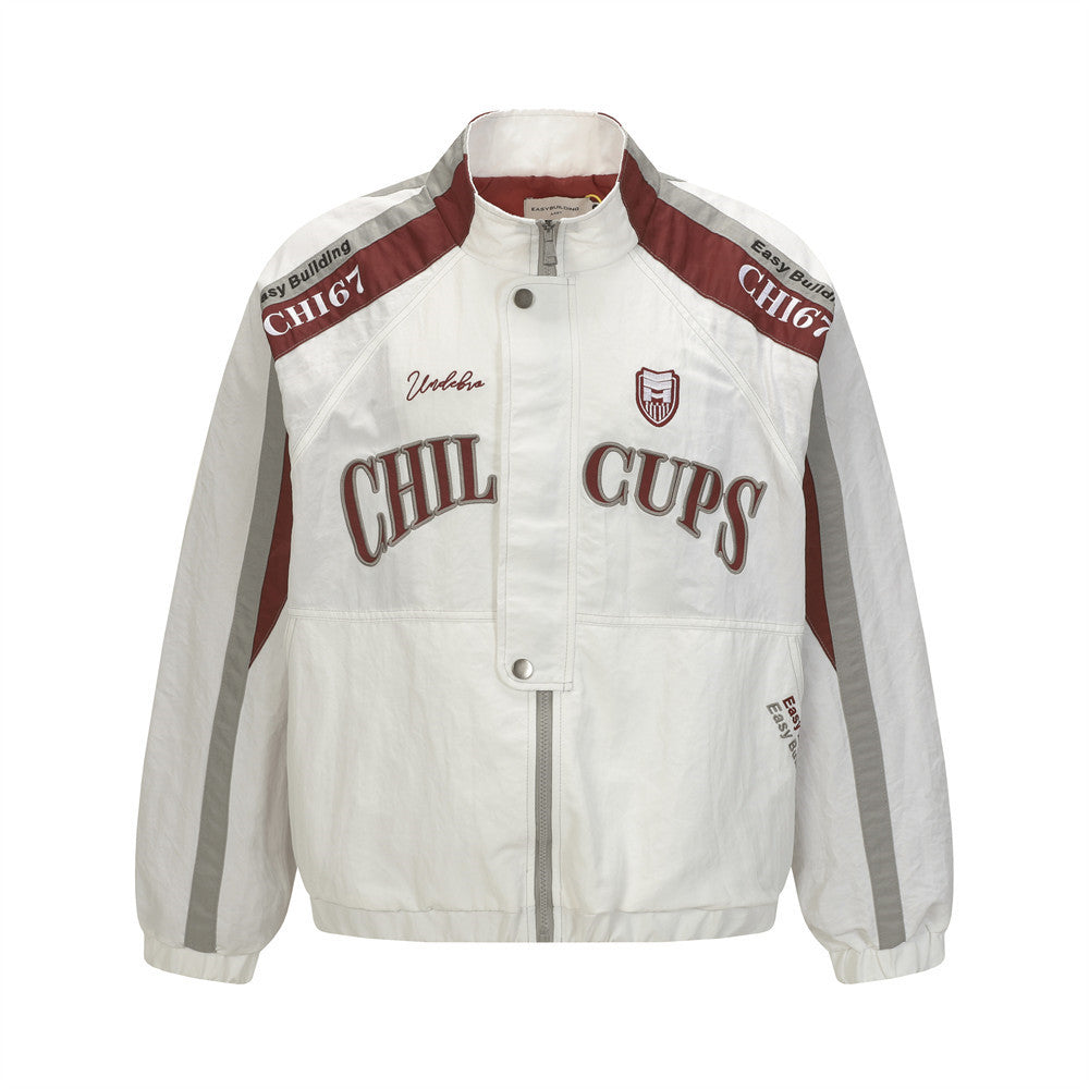 Men's Heavyweight Baseball Jacket With Contrast-color Letter Embroidery And A Stand-up Collar