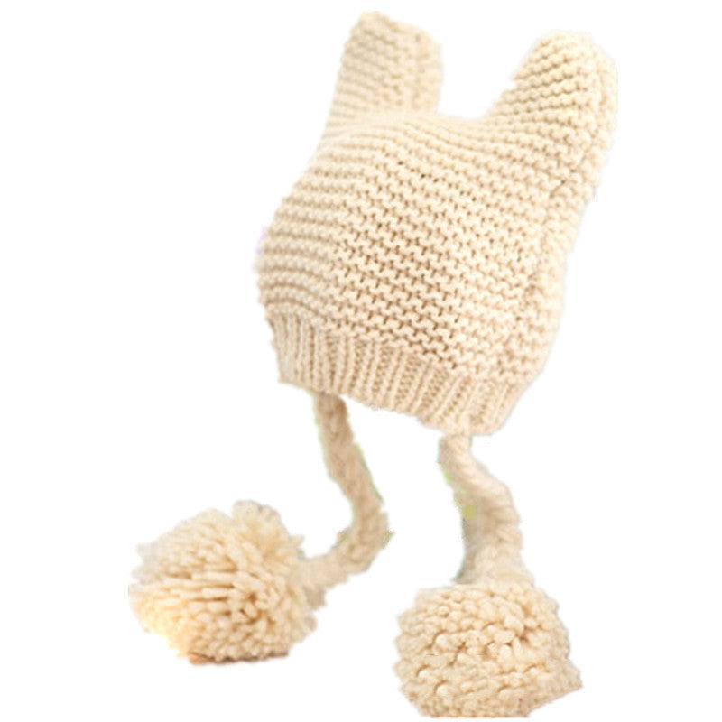 Warm Women's Hand Knitted Kawaii Cat Ears Hat
