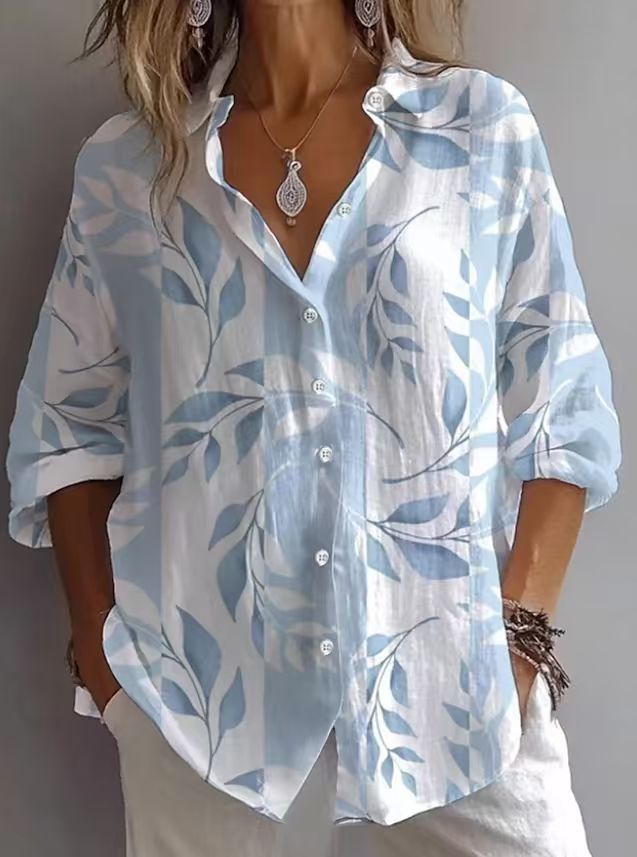 Spring Bestseller Women's Solid Color Linen Long Sleeve Casual Shirt