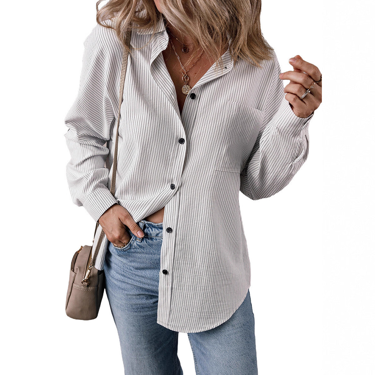 Minimalist Striped Long-sleeve Top In European And American Style