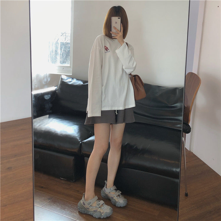 Waffle Fabric Cotton Shorts Women's High Waist A-line Wide-leg Hot Pants