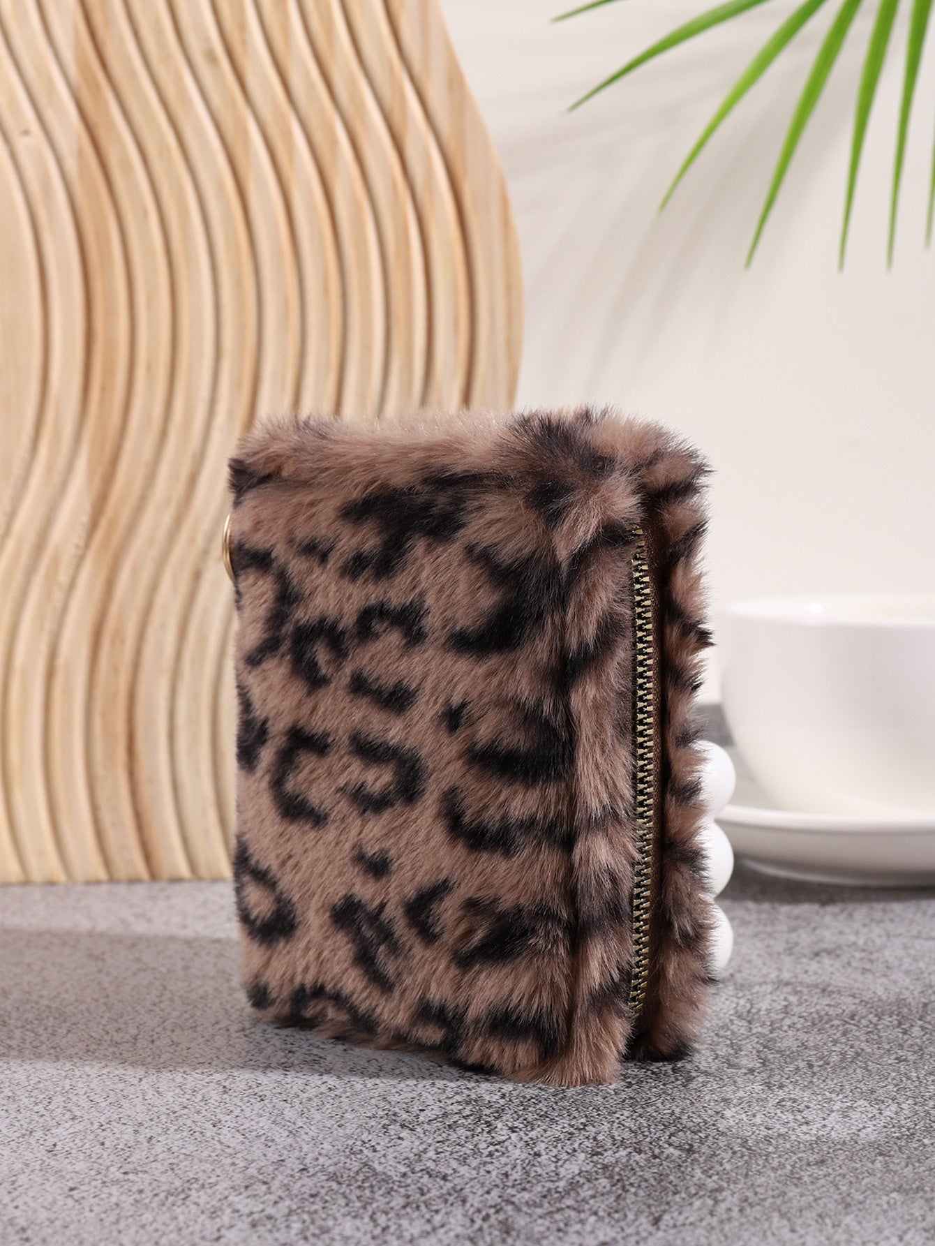 Plush Coin Purse Fashionable Niche Design Simple And Fluffy With Leopard-Print Card Holder