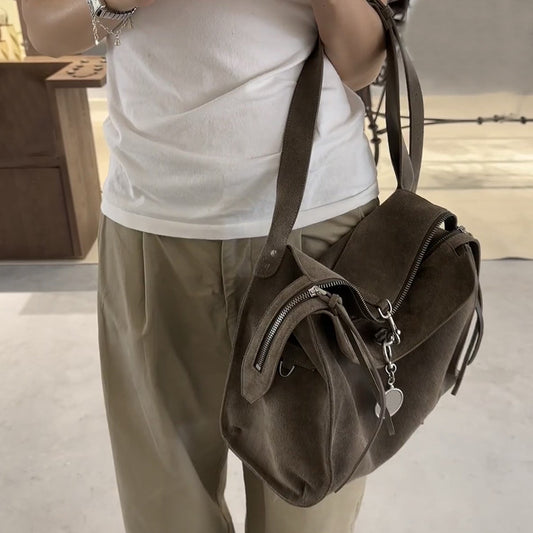 New Winter Matte Suede Fleece Tote Bag With A Single Shoulder Strap And Large Capacity