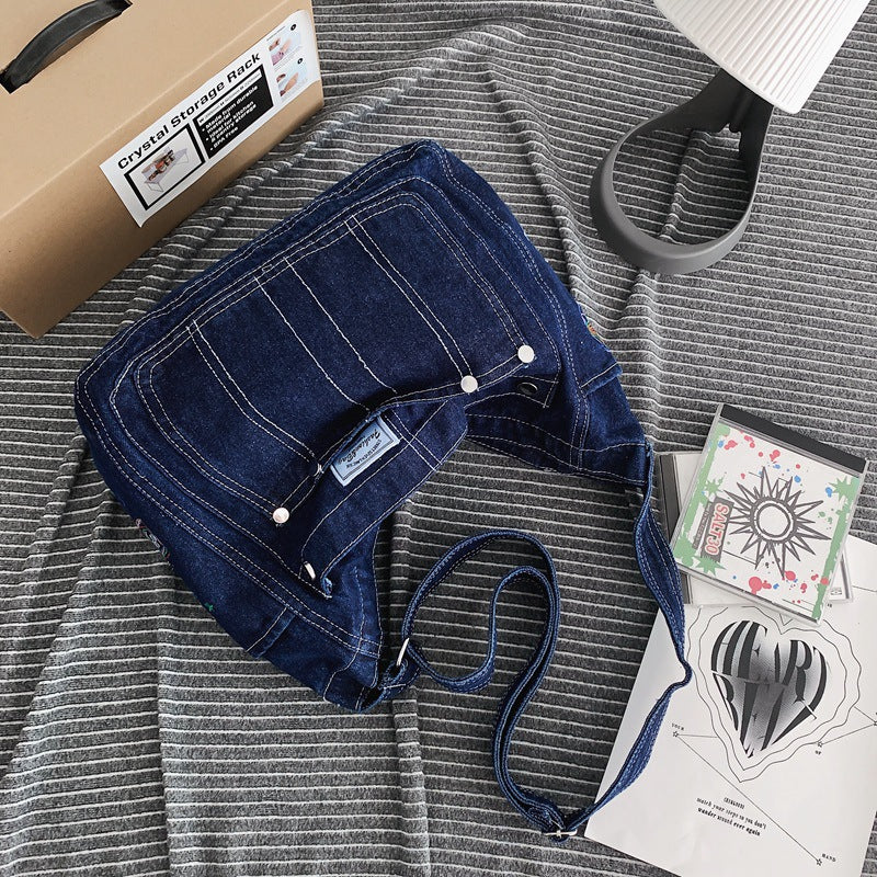 Enkel Denim Dame Skuldertaske Med Stor Kapacitet