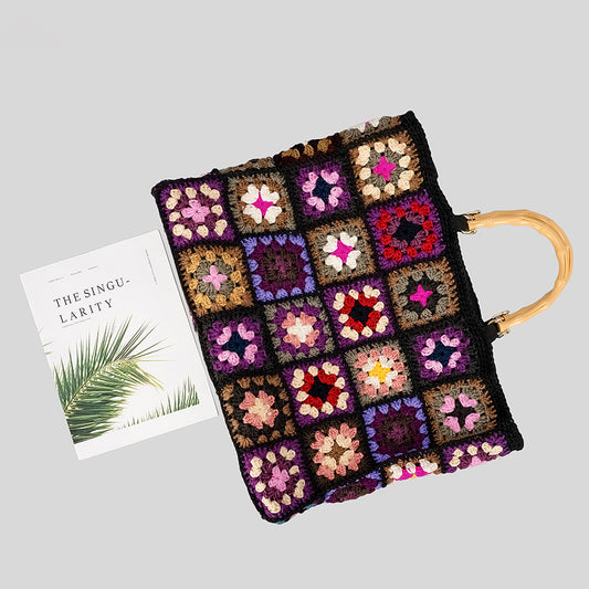 Retro Clashing Grandmother Plaid Woven Bag
