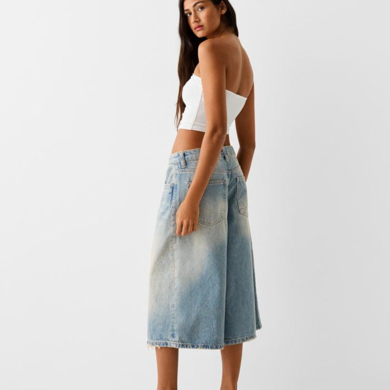 Løse cropped denim bukser med lav talje