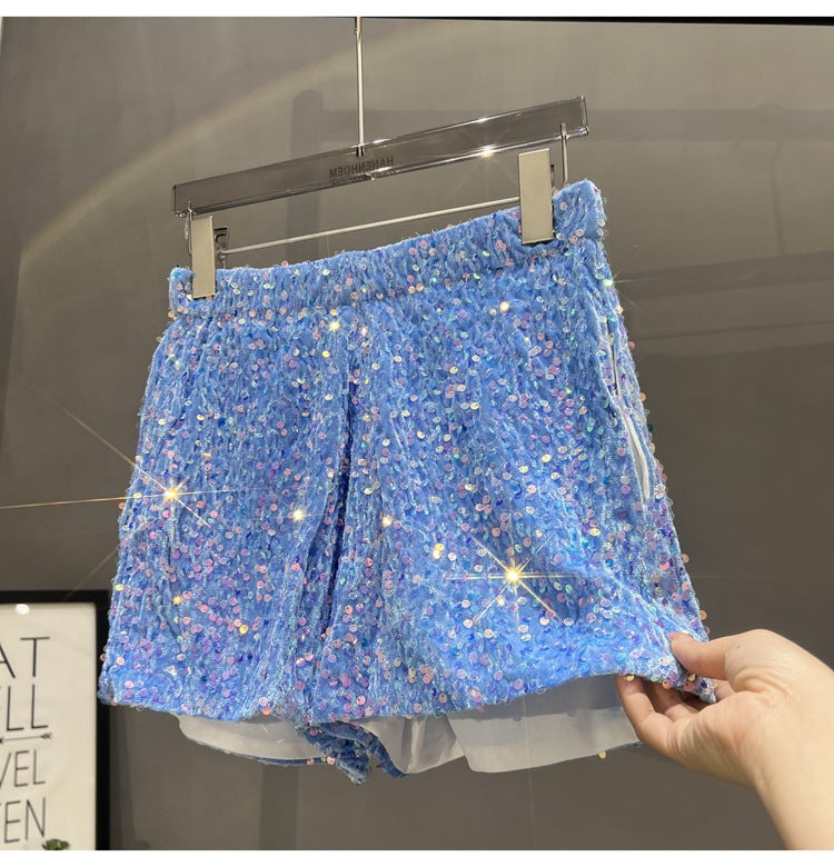 Suede Embroidered Beaded Gray Casual Shorts For Women