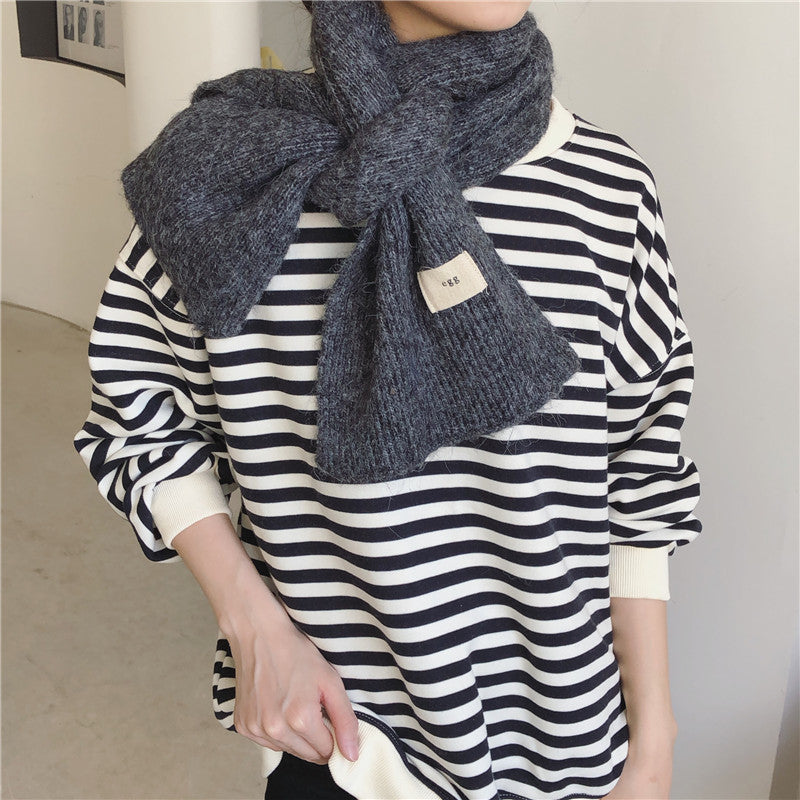 Fashion Solid Color Wool Knitted Small Scarf Women