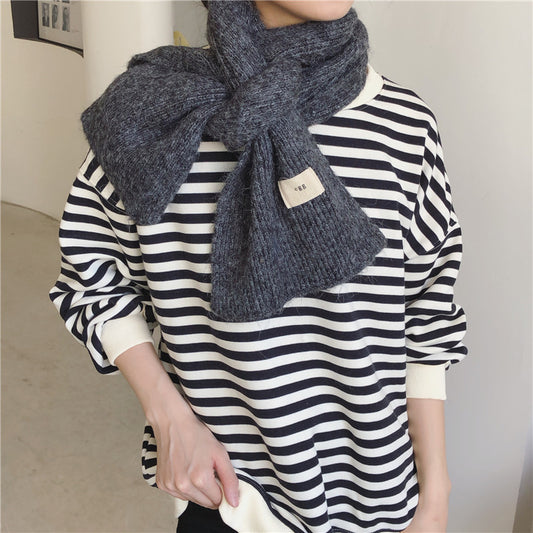 Fashion Solid Color Wool Knitted Small Scarf Women
