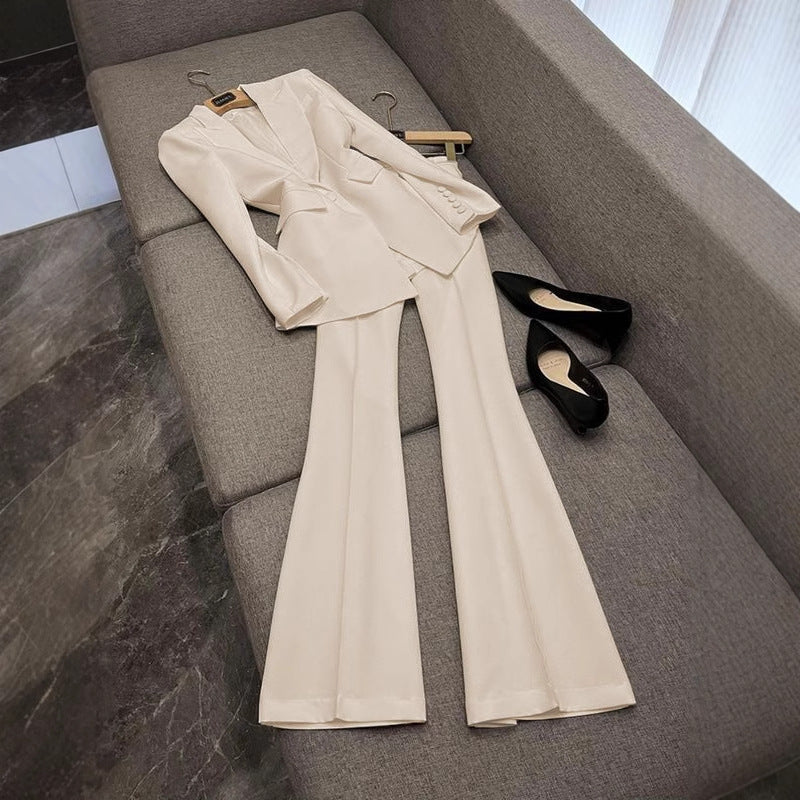 Womens Stylish Mid-length Blazer And Flared Pants Fashion Set