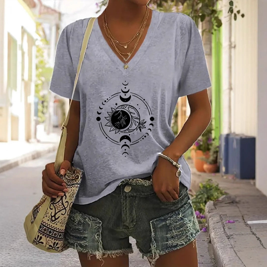 Loose-fitting Printed Short-sleeve T-shirt Top