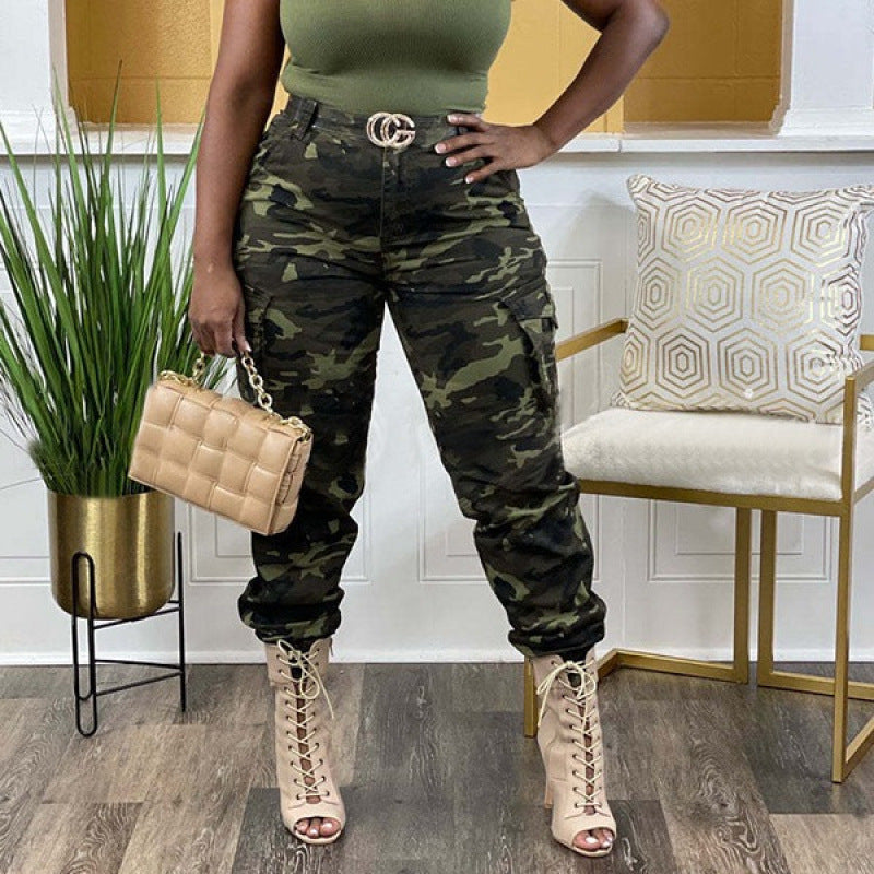 European And American Fashion Women's Camouflage Cotton Skinny Cargo Pants