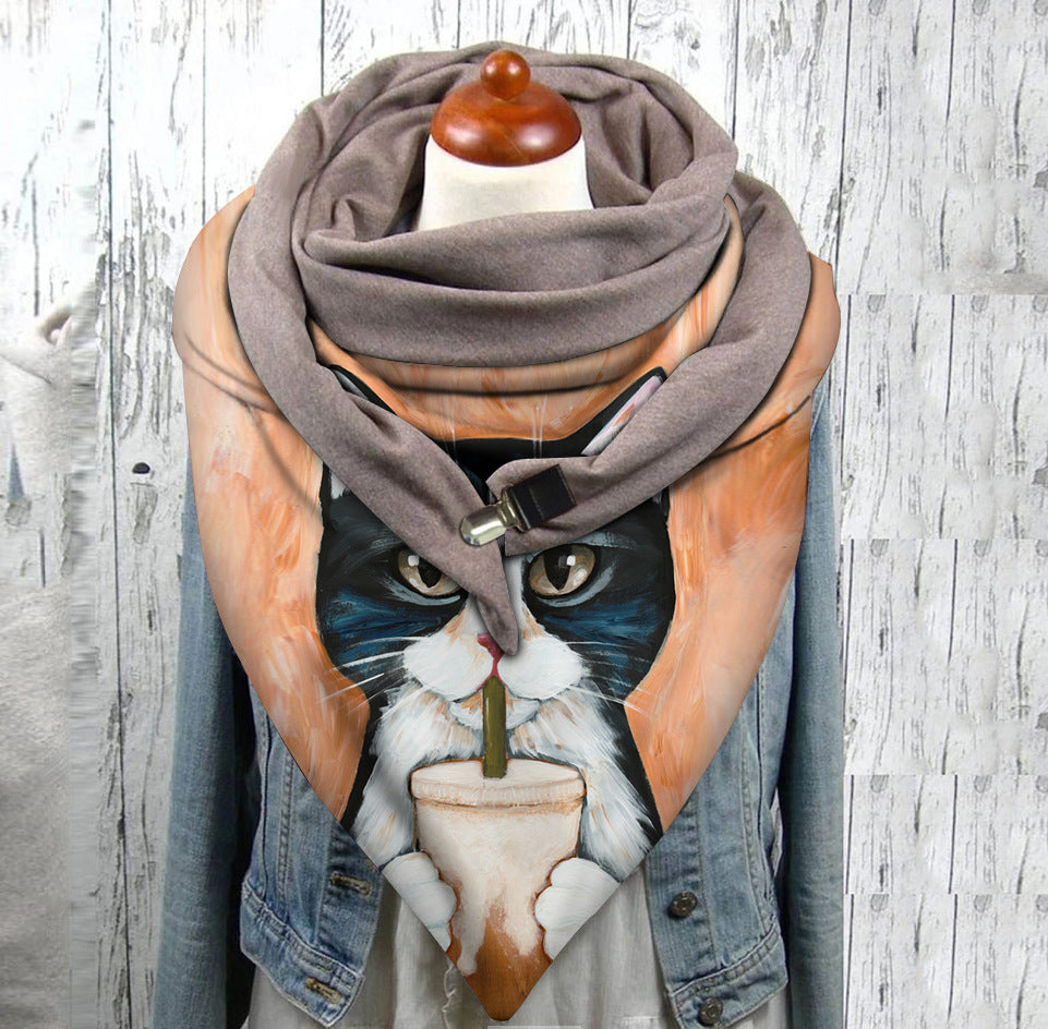 Men's And Women's Fashion Simple Cat Printing Scarf