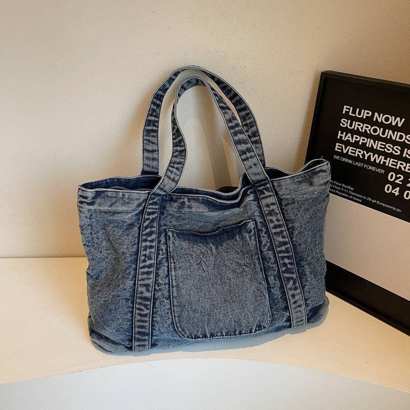 Japanese And Korean Retro Washed Portable Denim Bag