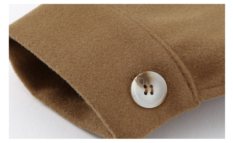 Women's Solid Color Pocket-breasted Lapel Woolen Coat
