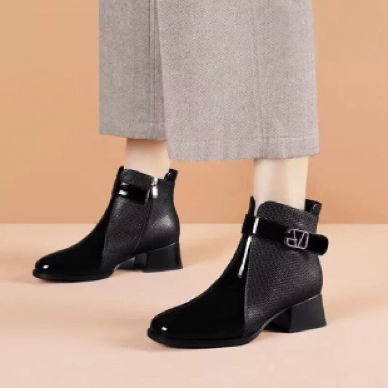 Autumn And Winter New Chunky Heel Pointed-toe Fashion Ankle Boots