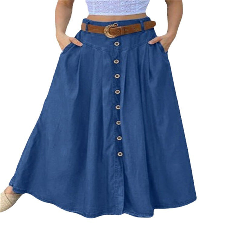 Fall Women's Long Dress Button High Waist Pure Color Pocket Casual