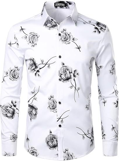 Golden Rose Print Slim Fit Long Sleeve Formal Wear Shirt