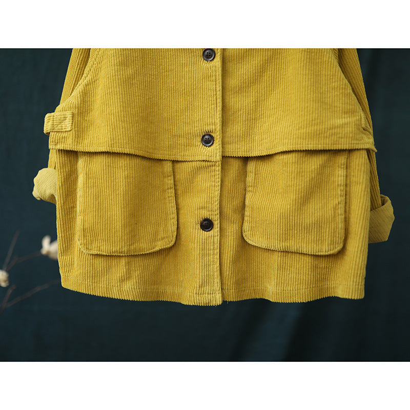 Short Stand Collar Long Sleeve Corduroy Jacket
