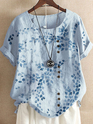 Women's New Printed Round Neck Pullover Short Sleeve Loose