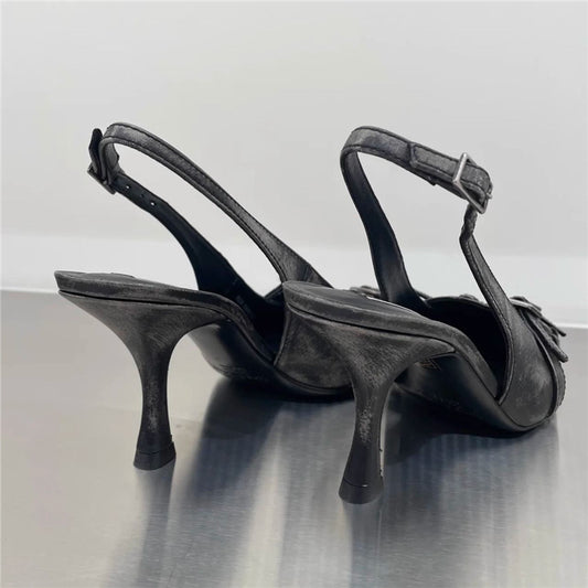 Womens Retro Pointed-Toe Ankle-Strap High Heel Sandals