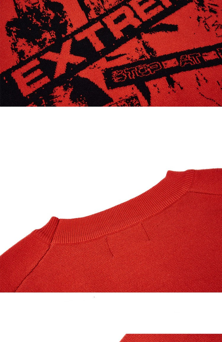 American Jacquard Loose-fitting Casual Round-neck Sweater