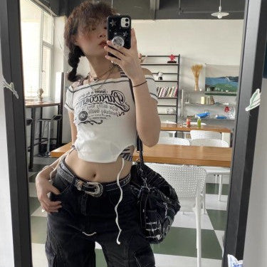 One Word Neck Striped Halterneck T-shirt Hottie's