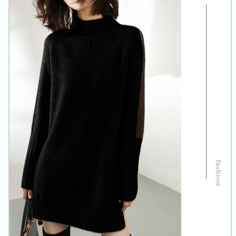 Women's Autumn Half Turtleneck Color-matching Dress Sweater