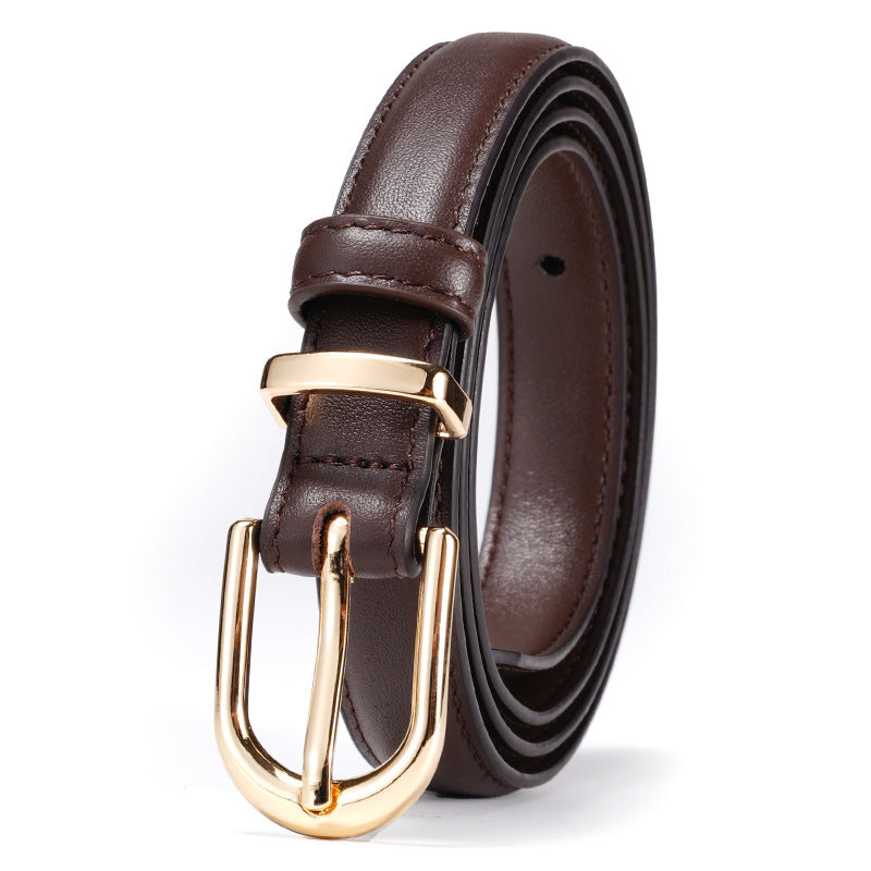 Women's First Layer Cowhide Pin Buckle Korean Style Trendy All-matching